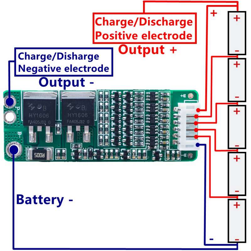 Vue composants BMS 5S pour pack lithium 18.5V